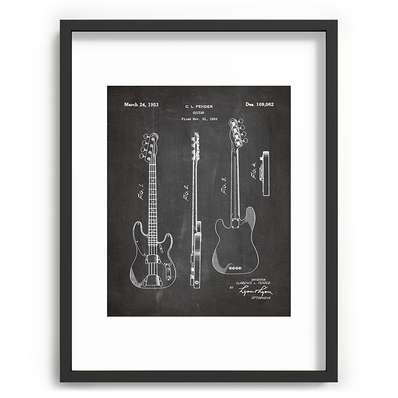 Bass Guitar Patent - Bass Guitarist Art - Black Chalkboard Framed Art Print Gallery Image 83