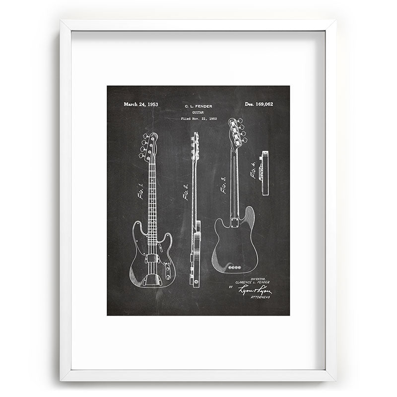 Bass Guitar Patent - Bass Guitarist Art - Black Chalkboard Framed Art Print Gallery Image 107