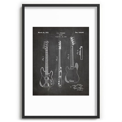 Bass Guitar Patent - Bass Guitarist Art - Black Chalkboard Framed Art Print Gallery Image 85
