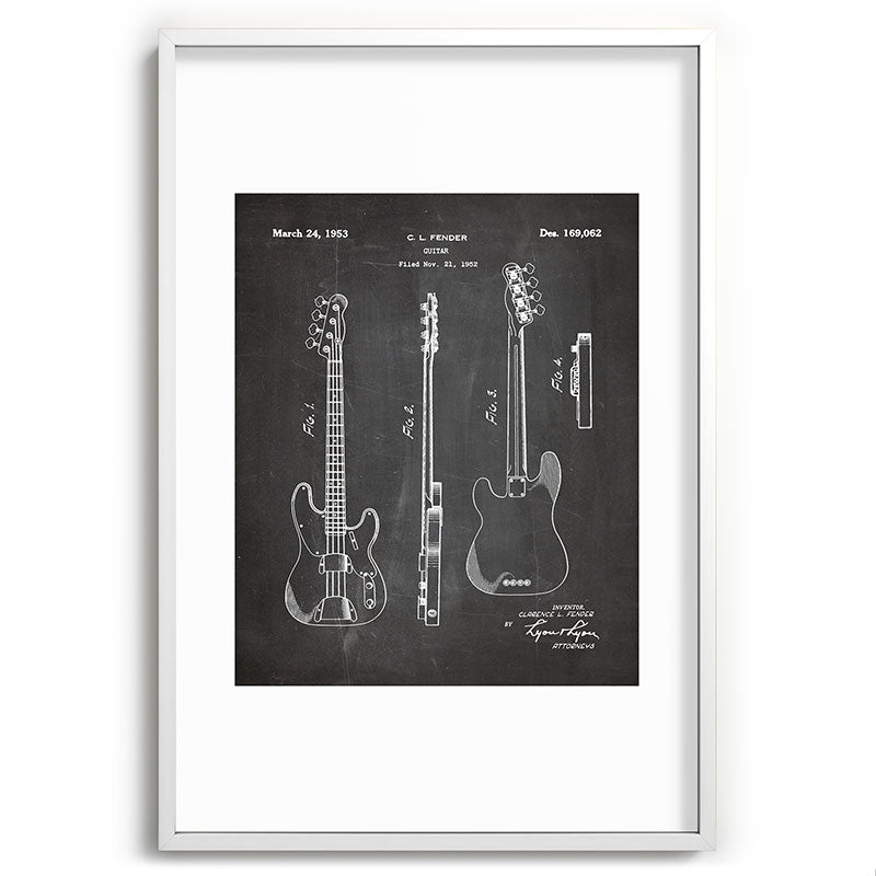 Bass Guitar Patent - Bass Guitarist Art - Black Chalkboard Framed Art Print Gallery Image 110
