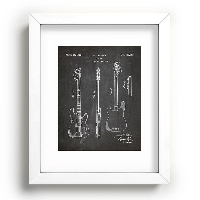 Bass Guitar Patent - Bass Guitarist Art - Black Chalkboard Framed Art Print Gallery Image 104