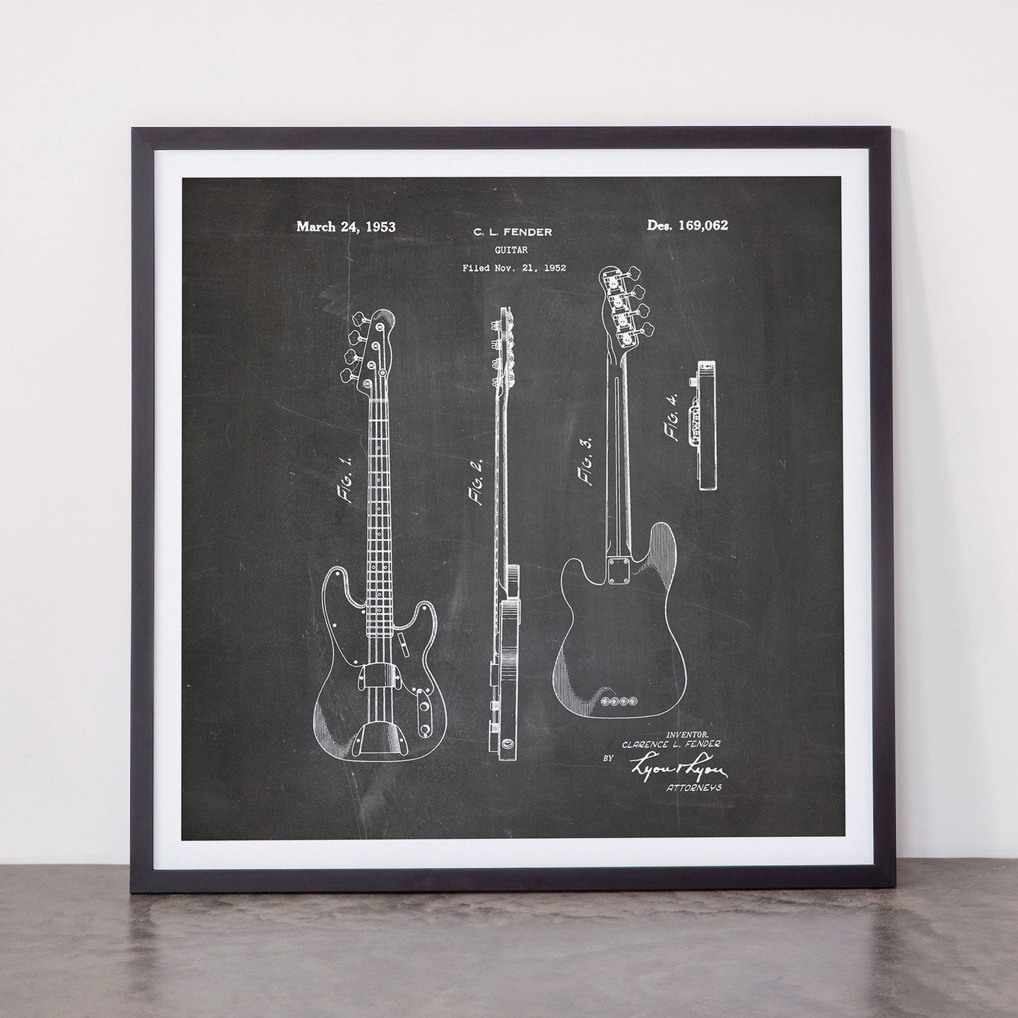 Bass Guitar Patent - Bass Guitarist Art - Black Chalkboard Framed Art Print Gallery Image 55