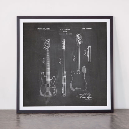 Bass Guitar Patent - Bass Guitarist Art - Black Chalkboard Framed Art Print Gallery Image 55