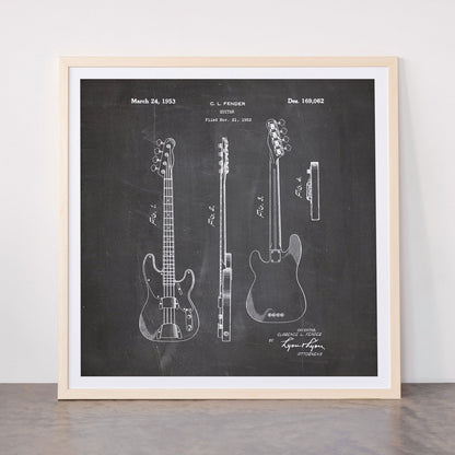 Bass Guitar Patent - Bass Guitarist Art - Black Chalkboard Framed Art Print Gallery Image 77