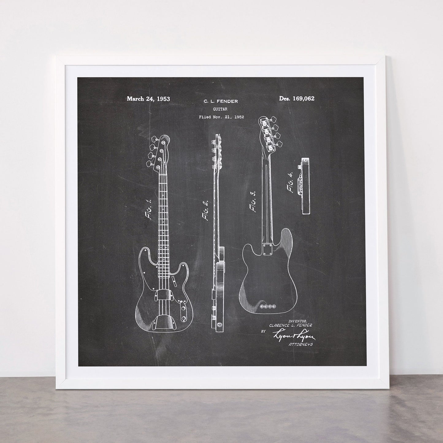 Bass Guitar Patent - Bass Guitarist Art - Black Chalkboard Framed Art Print Gallery Image 87