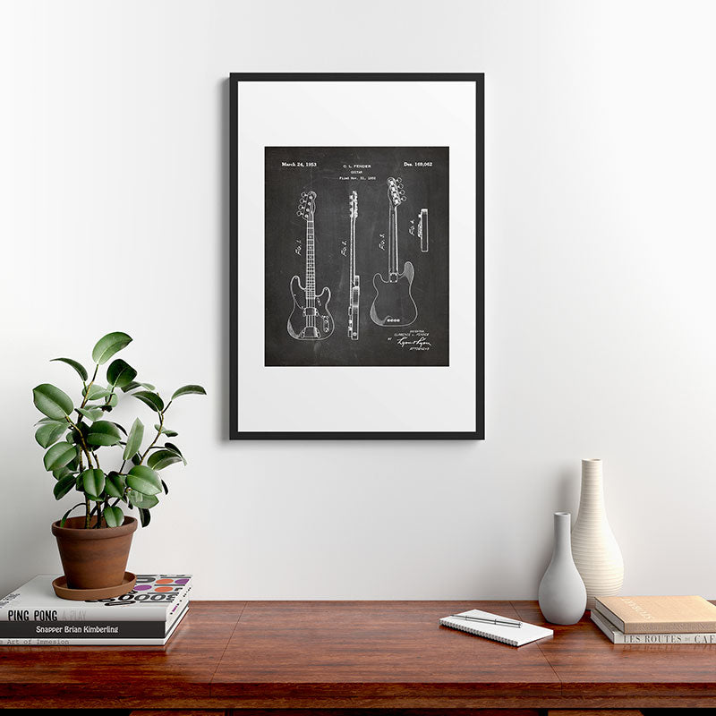 Bass Guitar Patent - Bass Guitarist Art - Black Chalkboard Framed Art Print Gallery Image 8