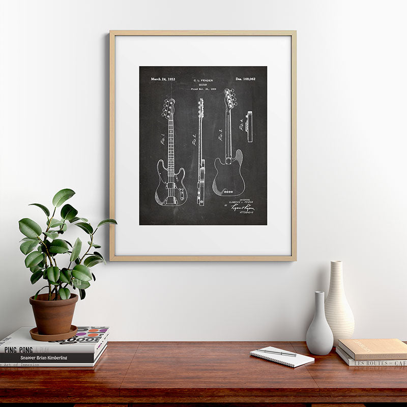 Bass Guitar Patent - Bass Guitarist Art - Black Chalkboard Framed Art Print Gallery Image 29