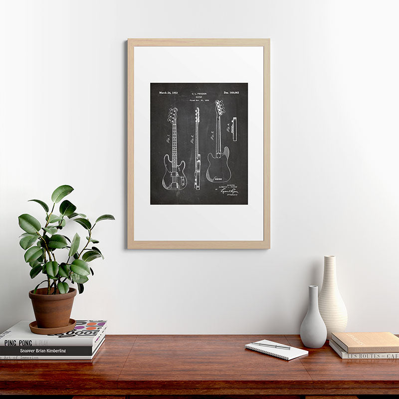 Bass Guitar Patent - Bass Guitarist Art - Black Chalkboard Framed Art Print Gallery Image 65