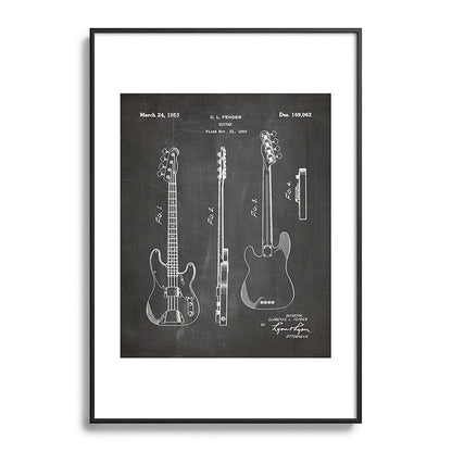 Bass Guitar Patent - Bass Guitarist Art - Black Chalkboard Framed Art Print Gallery Image 113