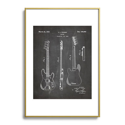 Bass Guitar Patent - Bass Guitarist Art - Black Chalkboard Framed Art Print Gallery Image 123