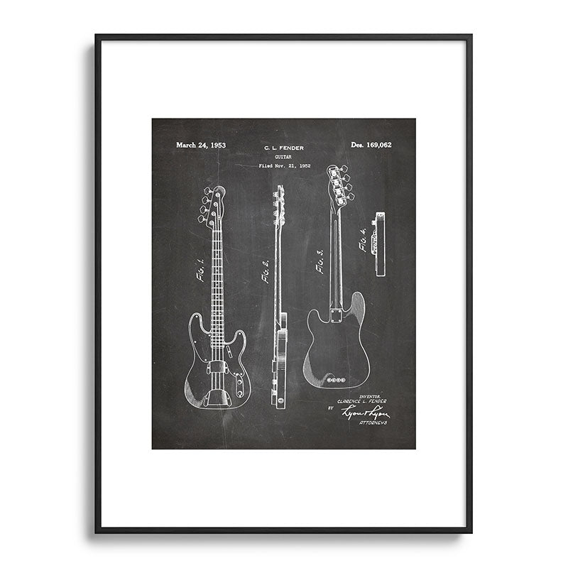 Bass Guitar Patent - Bass Guitarist Art - Black Chalkboard Framed Art Print Gallery Image 116