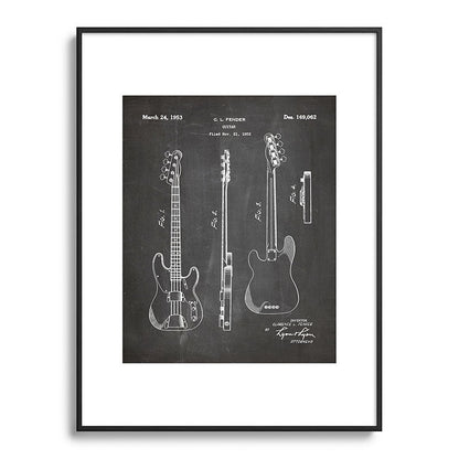 Bass Guitar Patent - Bass Guitarist Art - Black Chalkboard Framed Art Print Gallery Image 116