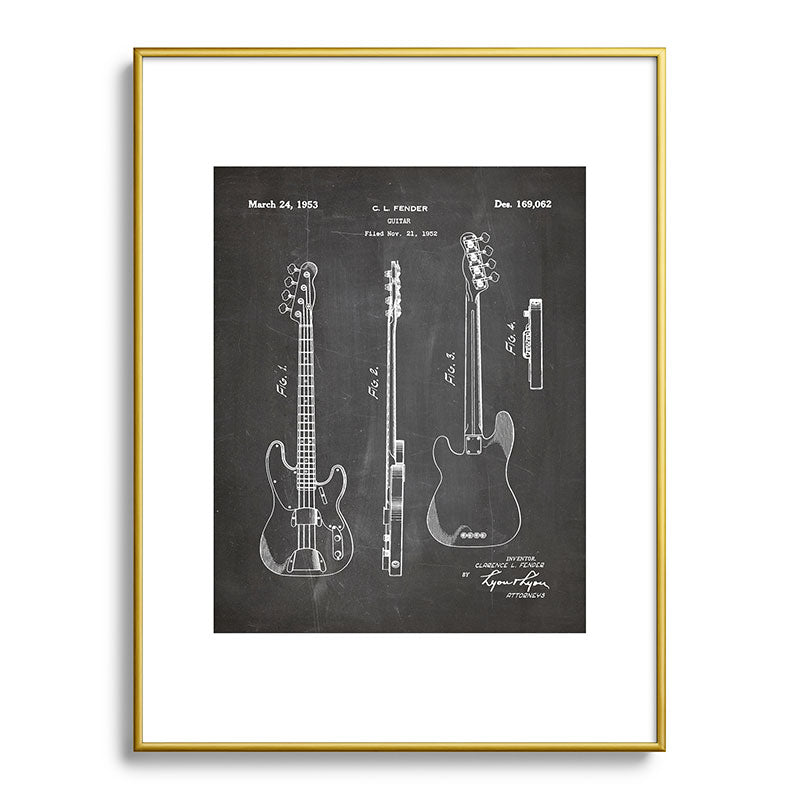 Bass Guitar Patent - Bass Guitarist Art - Black Chalkboard Framed Art Print Gallery Image 124