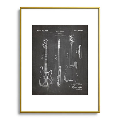 Bass Guitar Patent - Bass Guitarist Art - Black Chalkboard Framed Art Print Gallery Image 124