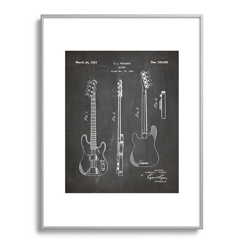 Bass Guitar Patent - Bass Guitarist Art - Black Chalkboard Framed Art Print Gallery Image 134