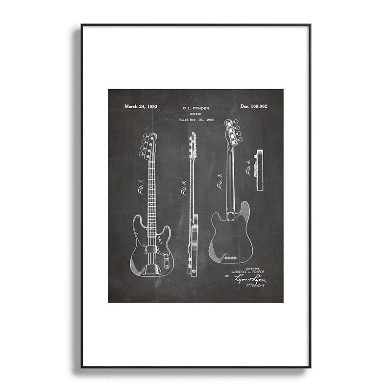Bass Guitar Patent - Bass Guitarist Art - Black Chalkboard Framed Art Print Gallery Image 117