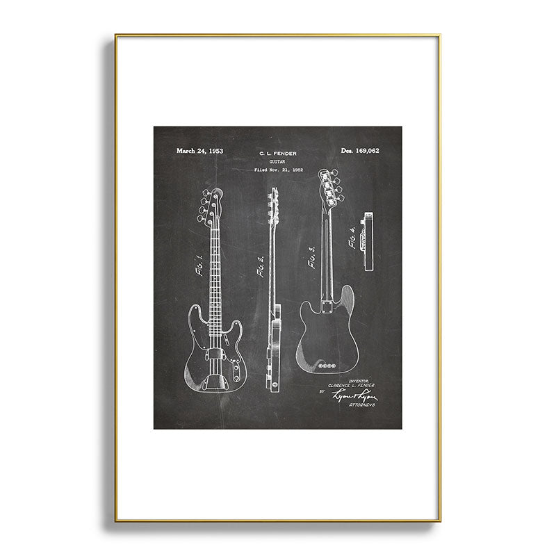 Bass Guitar Patent - Bass Guitarist Art - Black Chalkboard Framed Art Print Gallery Image 127
