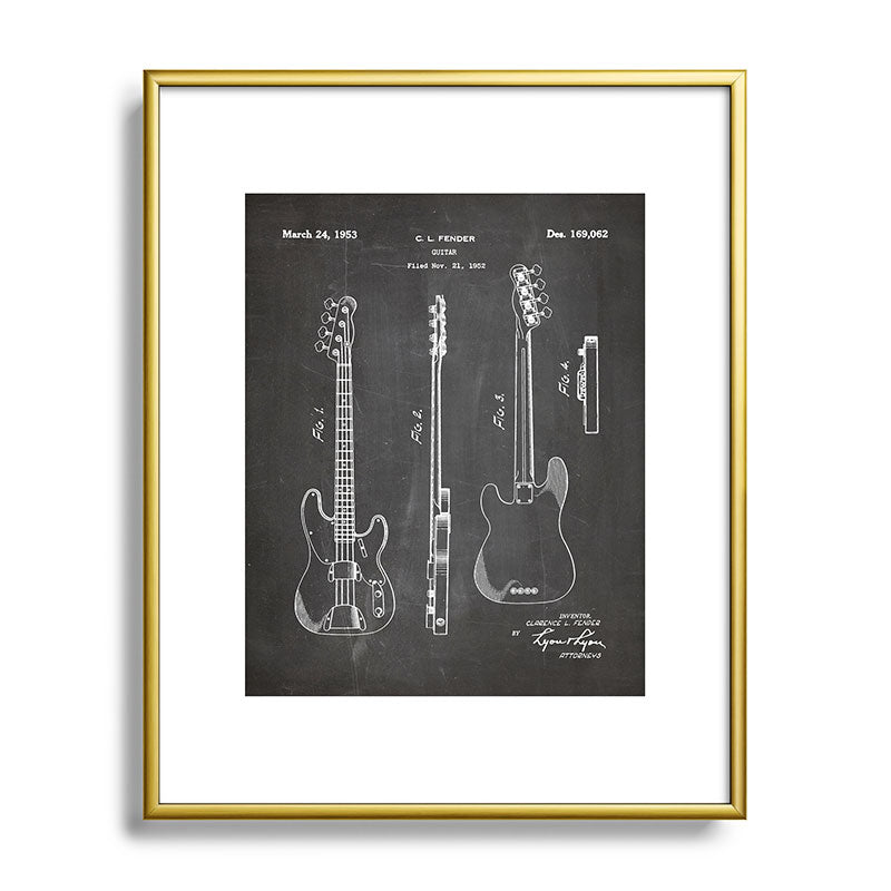 Bass Guitar Patent - Bass Guitarist Art - Black Chalkboard Framed Art Print Gallery Image 120