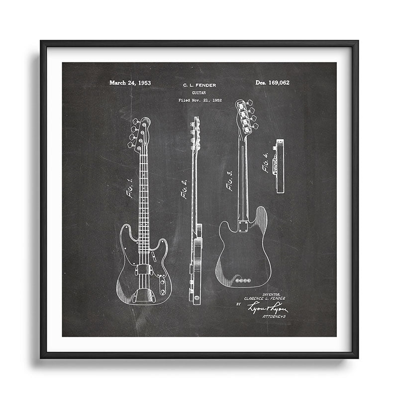 Bass Guitar Patent - Bass Guitarist Art - Black Chalkboard Framed Art Print Gallery Image 122