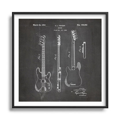 Bass Guitar Patent - Bass Guitarist Art - Black Chalkboard Framed Art Print Gallery Image 122