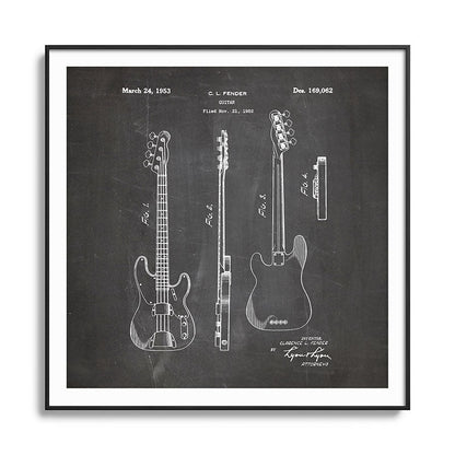 Bass Guitar Patent - Bass Guitarist Art - Black Chalkboard Framed Art Print Gallery Image 126
