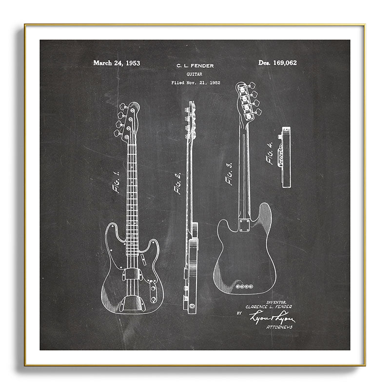Bass Guitar Patent - Bass Guitarist Art - Black Chalkboard Framed Art Print Gallery Image 139