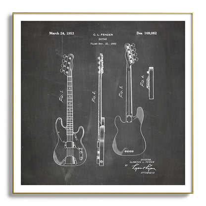 Bass Guitar Patent - Bass Guitarist Art - Black Chalkboard Framed Art Print Gallery Image 139