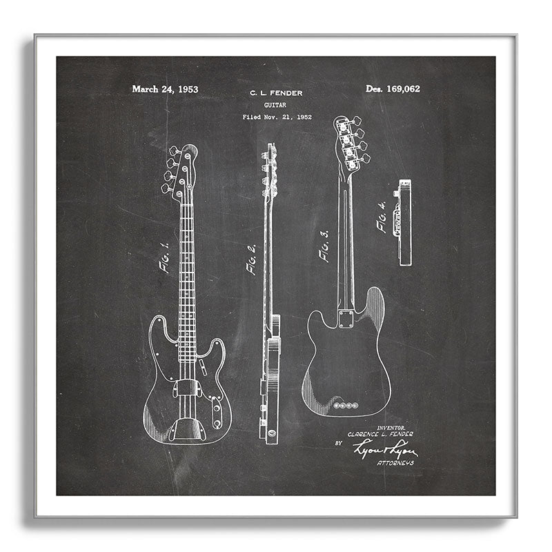 Bass Guitar Patent - Bass Guitarist Art - Black Chalkboard Framed Art Print Gallery Image 142