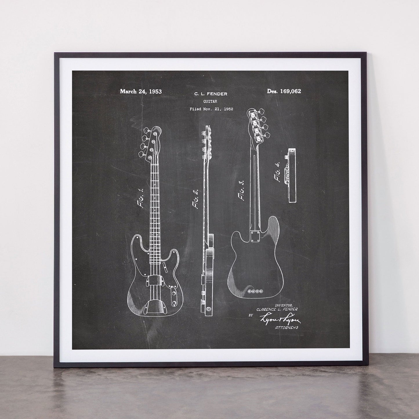 Bass Guitar Patent - Bass Guitarist Art - Black Chalkboard Framed Art Print Gallery Image 11