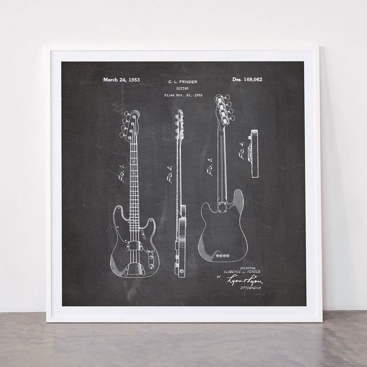 Bass Guitar Patent - Bass Guitarist Art - Black Chalkboard Framed Art Print Gallery Image 43