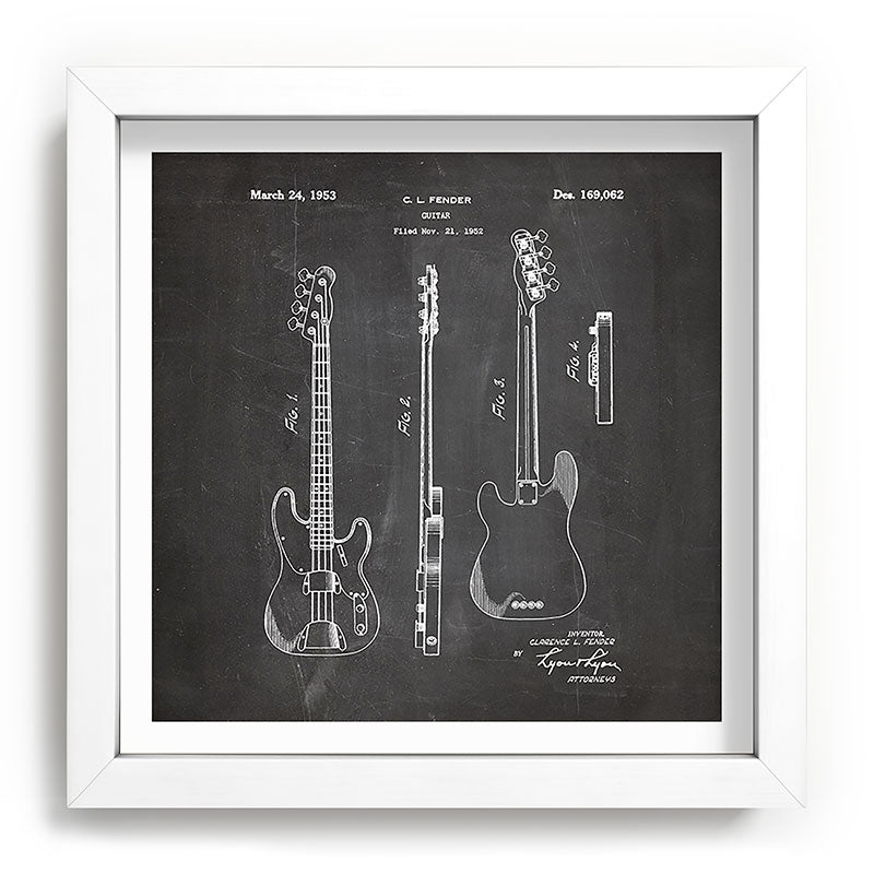 Bass Guitar Patent - Bass Guitarist Art - Black Chalkboard Framed Art Print Gallery Image 114