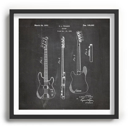 Bass Guitar Patent - Bass Guitarist Art - Black Chalkboard Framed Art Print Gallery Image 93