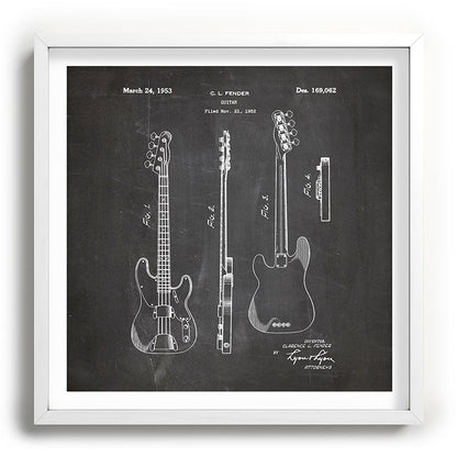 Bass Guitar Patent - Bass Guitarist Art - Black Chalkboard Framed Art Print Gallery Image 118