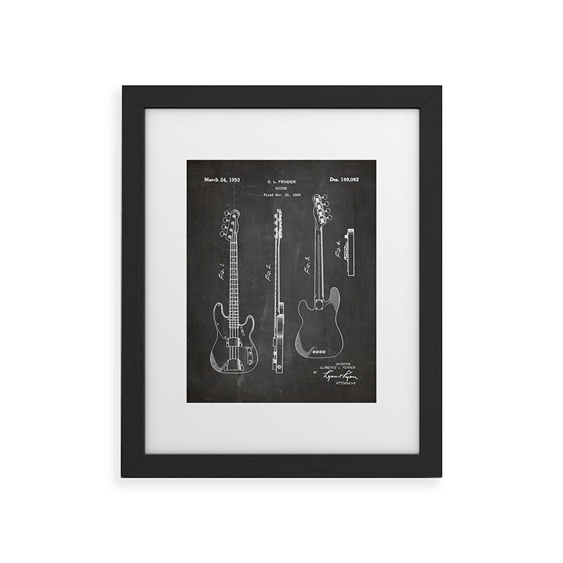 Bass Guitar Patent - Bass Guitarist Art - Black Chalkboard Framed Art Print Gallery Image 45