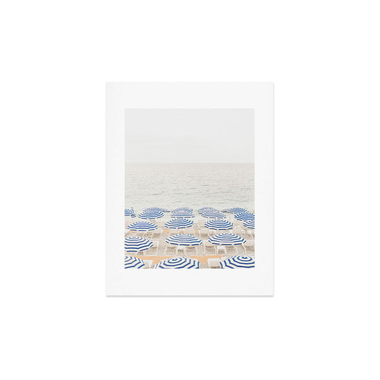 Blue Striped Umbrellas of the French Riviera | Nice, France beach photography Art Print Gallery Image 2