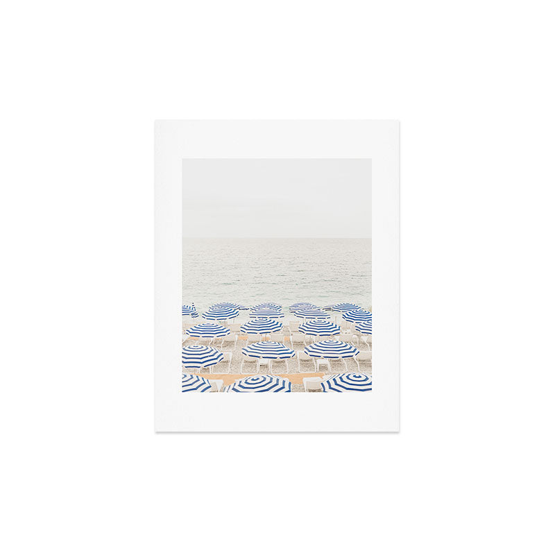 Blue Striped Umbrellas of the French Riviera | Nice, France beach photography Art Print Gallery Image 3