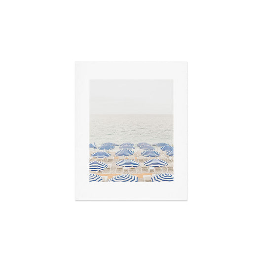 Blue Striped Umbrellas of the French Riviera | Nice, France beach photography Art Print Gallery Image 1