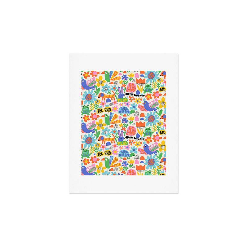 Playful Meadow Cute Animals with Motivational Affirmations - Bright Rainbow Art Print Gallery Image 3