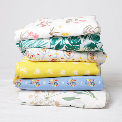 White Posies on Yellow Brushed Cotton Sheet Set