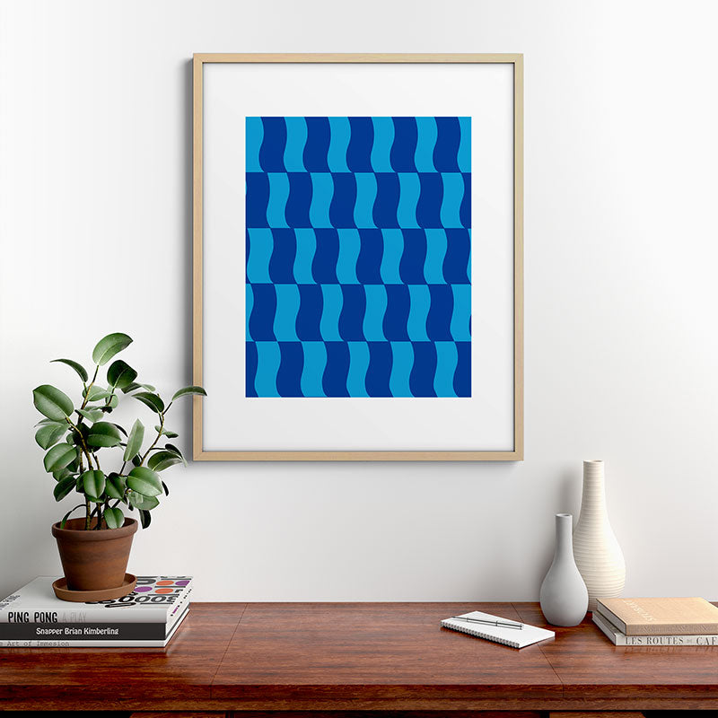 Cobalt Sky Wavy Blocks Framed Art Print Gallery Image 29