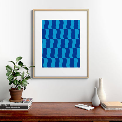 Cobalt Sky Wavy Blocks Framed Art Print Gallery Image 29