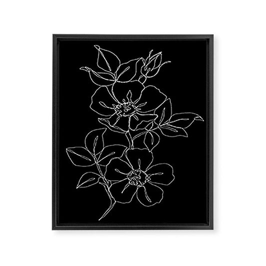 Botanical illustration one line drawing - Rose Black Framed Canvas Print Gallery Image 1