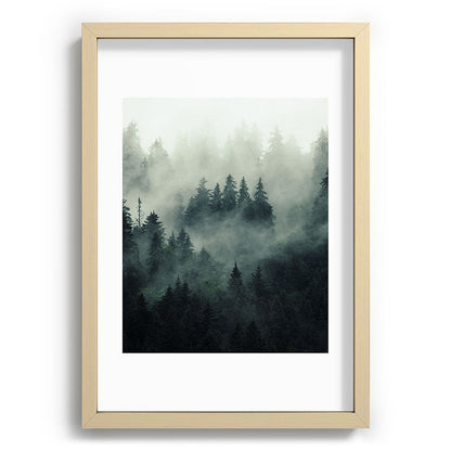 Green misty mountain pine forest in cloudy and rainy - vintage style photo Framed Art Print Gallery Image 97