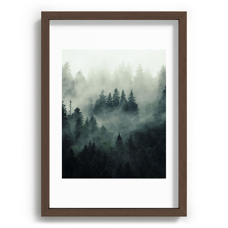 Green misty mountain pine forest in cloudy and rainy - vintage style photo Framed Art Print Gallery Image 89