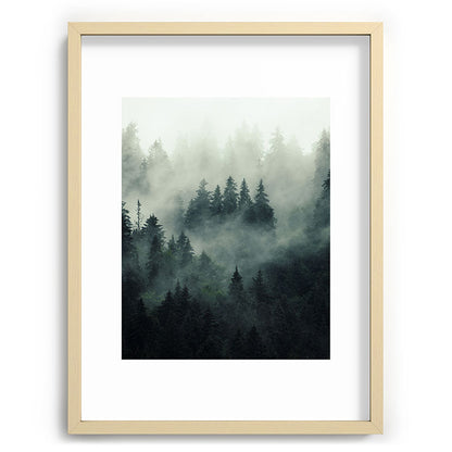 Green misty mountain pine forest in cloudy and rainy - vintage style photo Framed Art Print Gallery Image 99