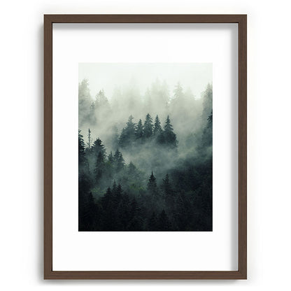 Green misty mountain pine forest in cloudy and rainy - vintage style photo Framed Art Print Gallery Image 92