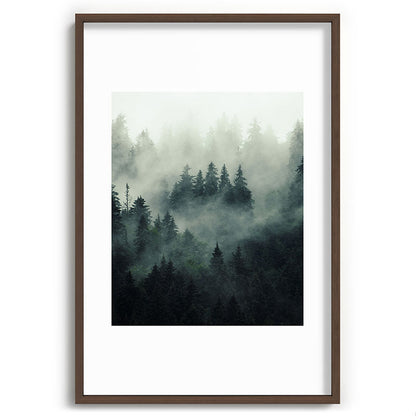 Green misty mountain pine forest in cloudy and rainy - vintage style photo Framed Art Print Gallery Image 94