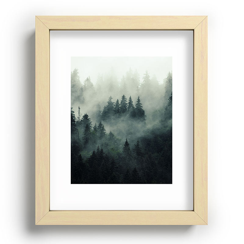 Green misty mountain pine forest in cloudy and rainy - vintage style photo Framed Art Print Gallery Image 95