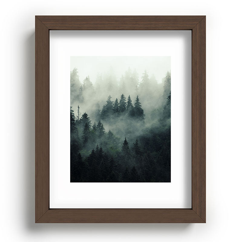 Green misty mountain pine forest in cloudy and rainy - vintage style photo Framed Art Print Gallery Image 88