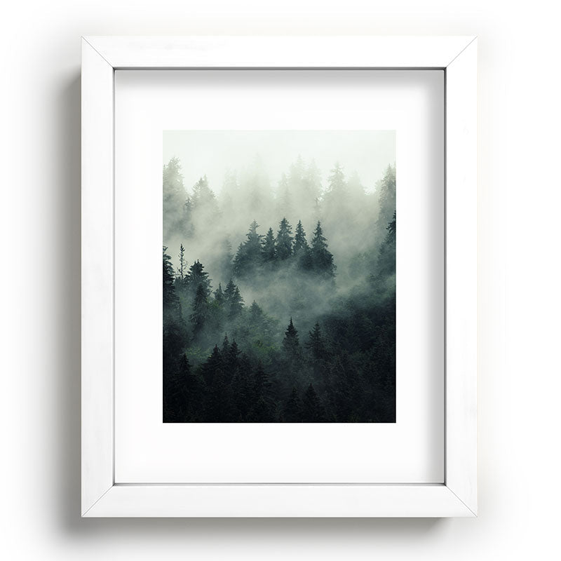 Green misty mountain pine forest in cloudy and rainy - vintage style photo Framed Art Print Gallery Image 103
